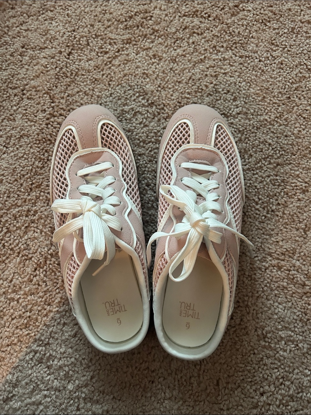 Time and Tru Blush Pink Mesh Lace-Up Sneakers with White Laces